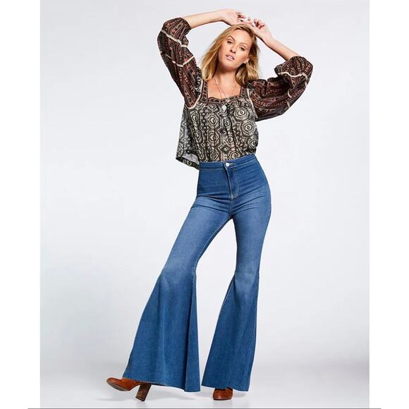 We the Free Just Float On Women's Dark Acid Washed Wide Leg Jeans Sz 25 - Picture 1 of 10